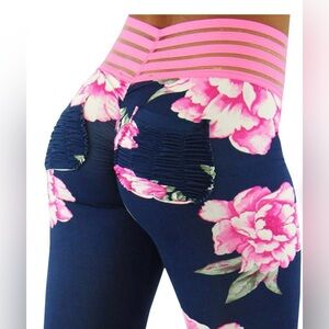 Floral Navy and Pink Leggings